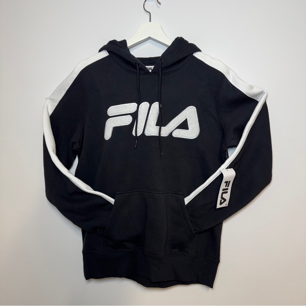 Fila‎ Black Hoodie Sweatshirt Large Logo Pullover